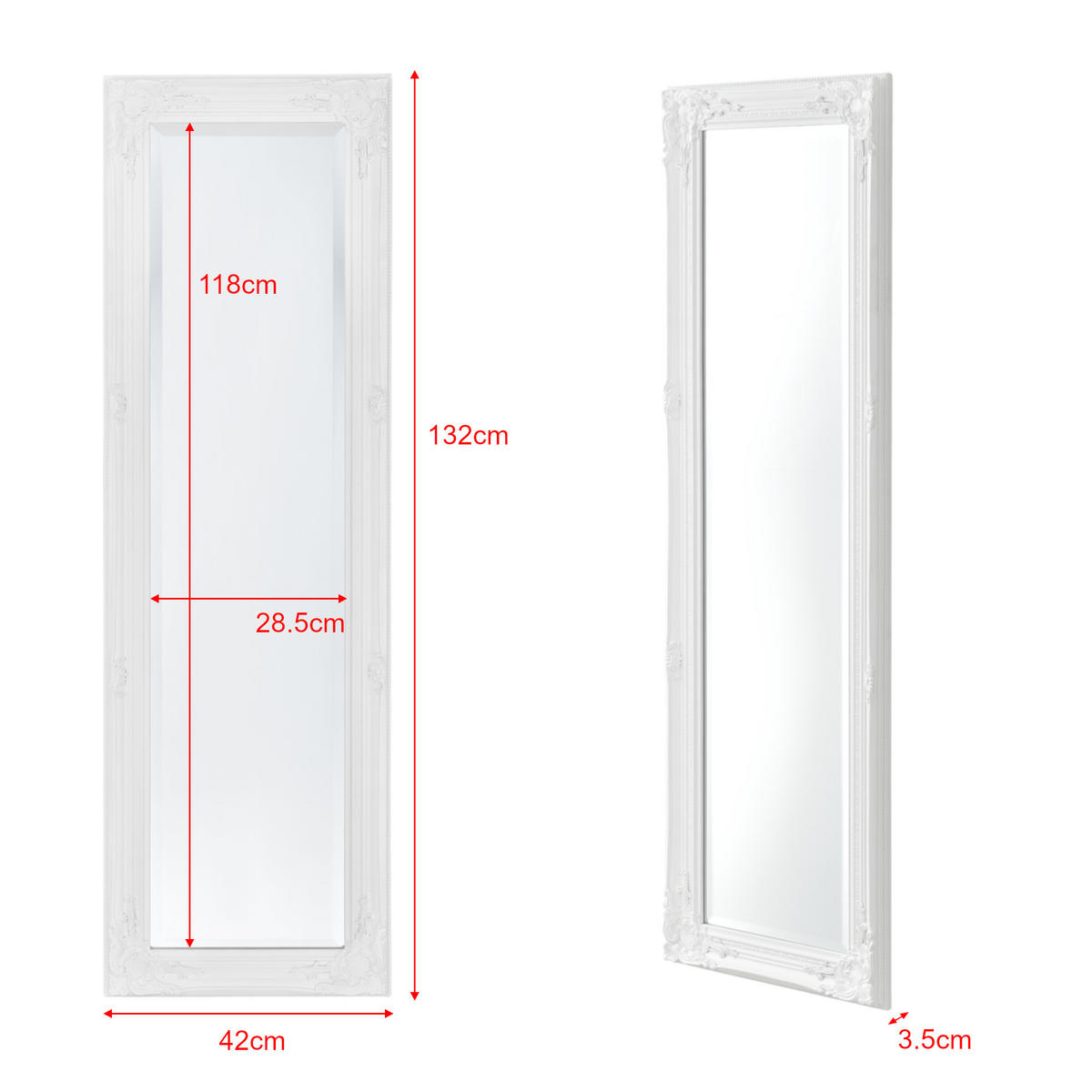 WANDSPIEGEL Livorno - Weiß, Glas/Holz (28.5/132/118cm) - [en.casa]