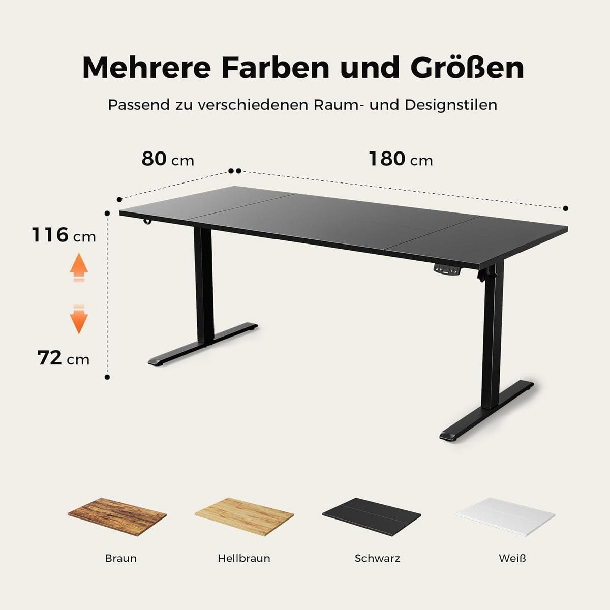 SCHREIBTISCH Höhenverstellbar Elektrisch 180 x 80 cm Schwarz - Schwarz, Holzwerkstoff (180/80/75cm)
