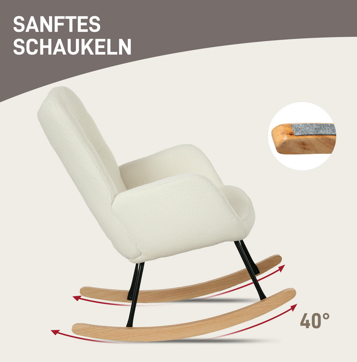 SCHAUKELSTUHL 98/71/101 cm weiß aus Polyester mit Armlehnen und Holzkufen - Weiß, Textil (98/101/71cm) - OKWISH