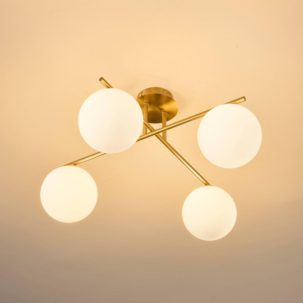 DECKENLEUCHTE Milanoa, Messing und Weiß, 25cm - Messingfarben, Glas (25/50/25cm) - KOSILUM