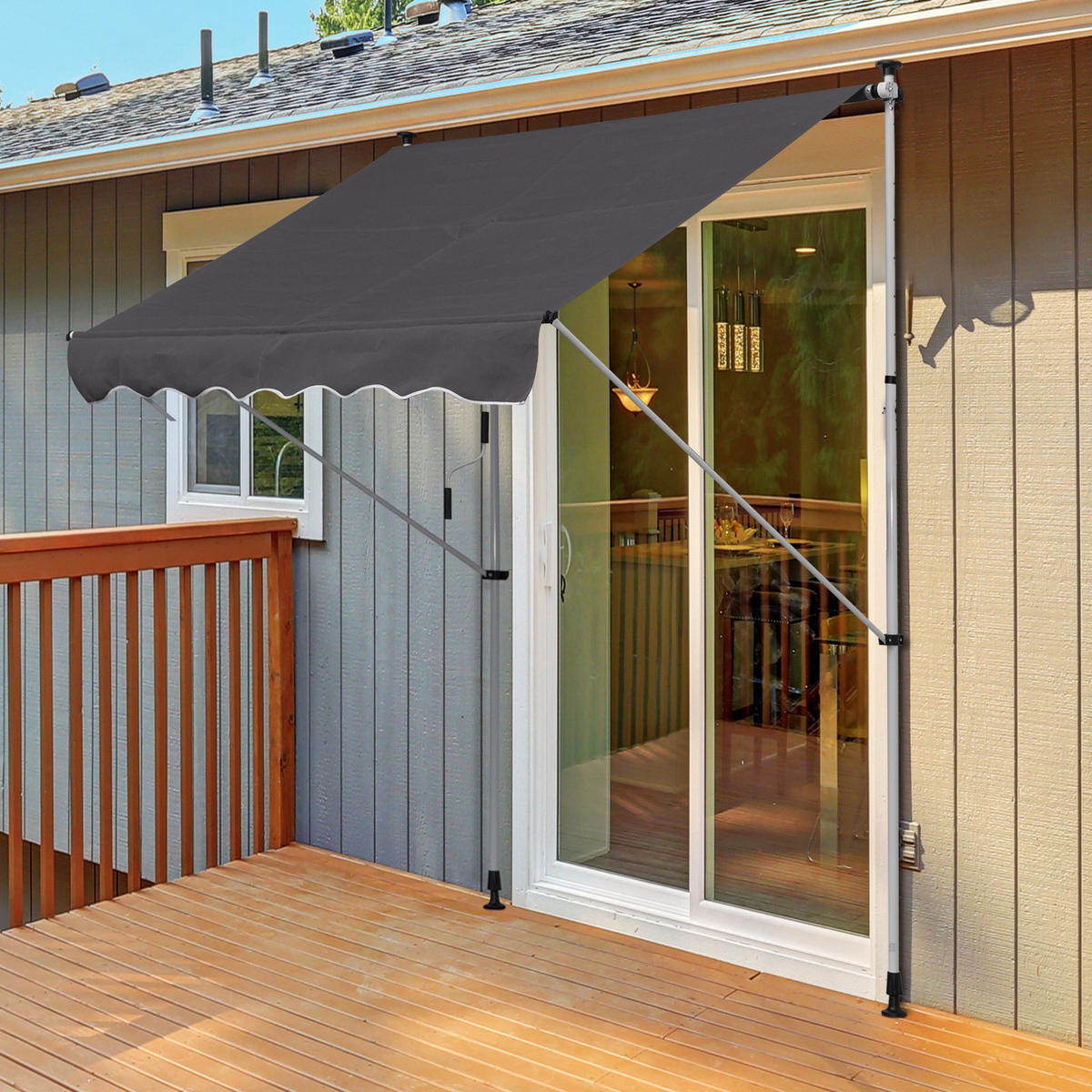 MARKISE, Cremeweiß, Aluminium, Stahl, Polyester - Grau, Metall (150/280/200cm) - Outsunny