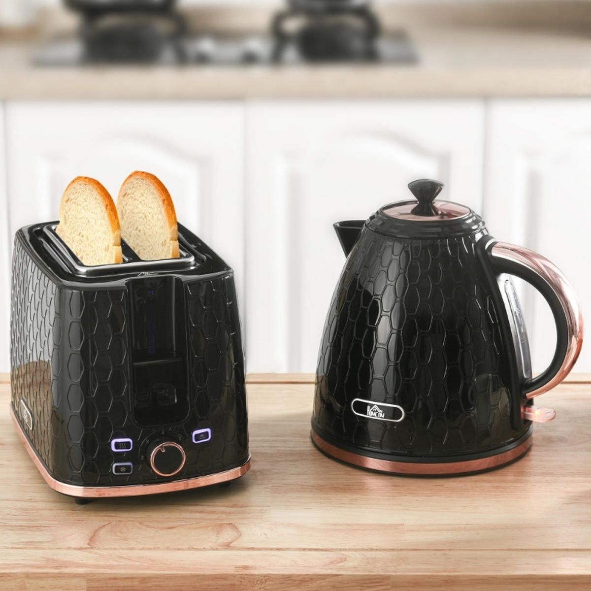 WASSERKOCHER-TOASTER SET, 1,7 L, 7 Bräunungsstufen, Schwarz - Schwarz, Kunststoff (19.5/23.4/24.2cm) - Rolipo