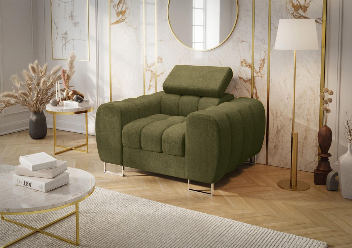 SESSEL Bastien In Stoff Moly - Grün, Holzwerkstoff/Textil (115/95/97cm) - Fun Möbel