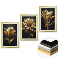 WANDBILDER 3er Set - 40x60 cm Goldrahmen - Gelbe Blüten auf dunklem Hintergrund - Goldfarben, Kunststoff (40/60cm) - ArtPrintCave