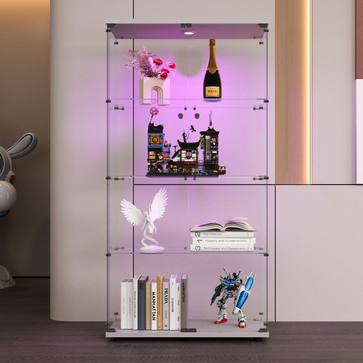 VITRINENSCHRANK Weiß 80/36/164 cm mit LED-Beleuchtung, Glasvitrine mit 2 Glastüren - Weiß, Glas (36/164/80cm) - PARAFTA HOME