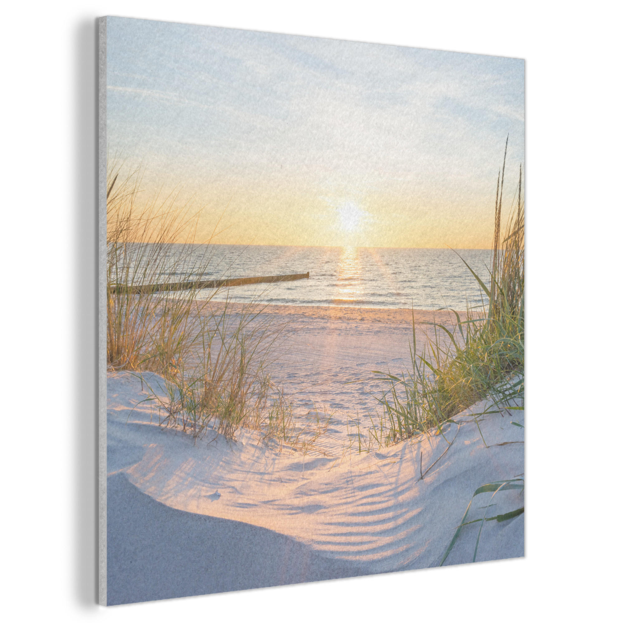AKUSTIKBILD Strand - Sonne - Düne - Gras - Sand - Horizont Akustikpaneele 80x80 cm - Hellblau, Kunststoff (80/80/0.9cm) - MuchoWow