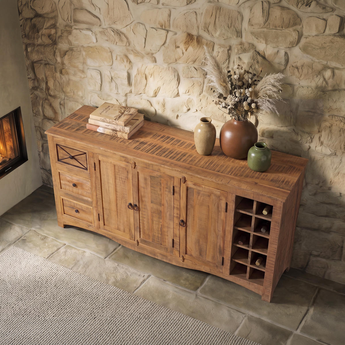 SIDEBOARD Akazie 193x45x90 natur versiegelt NATURE OF SPIRIT #215 - Naturfarben, Holz (193/90/45cm) - Massivmoebel24
