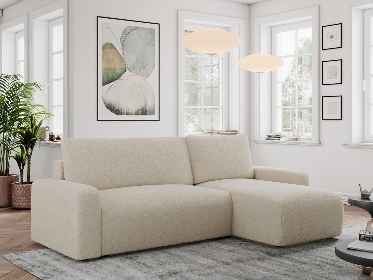 ECKSOFA ARGOS Beige Boucle - Beige/Schwarz, Kunststoff/Textil (245/150cm) - MKS