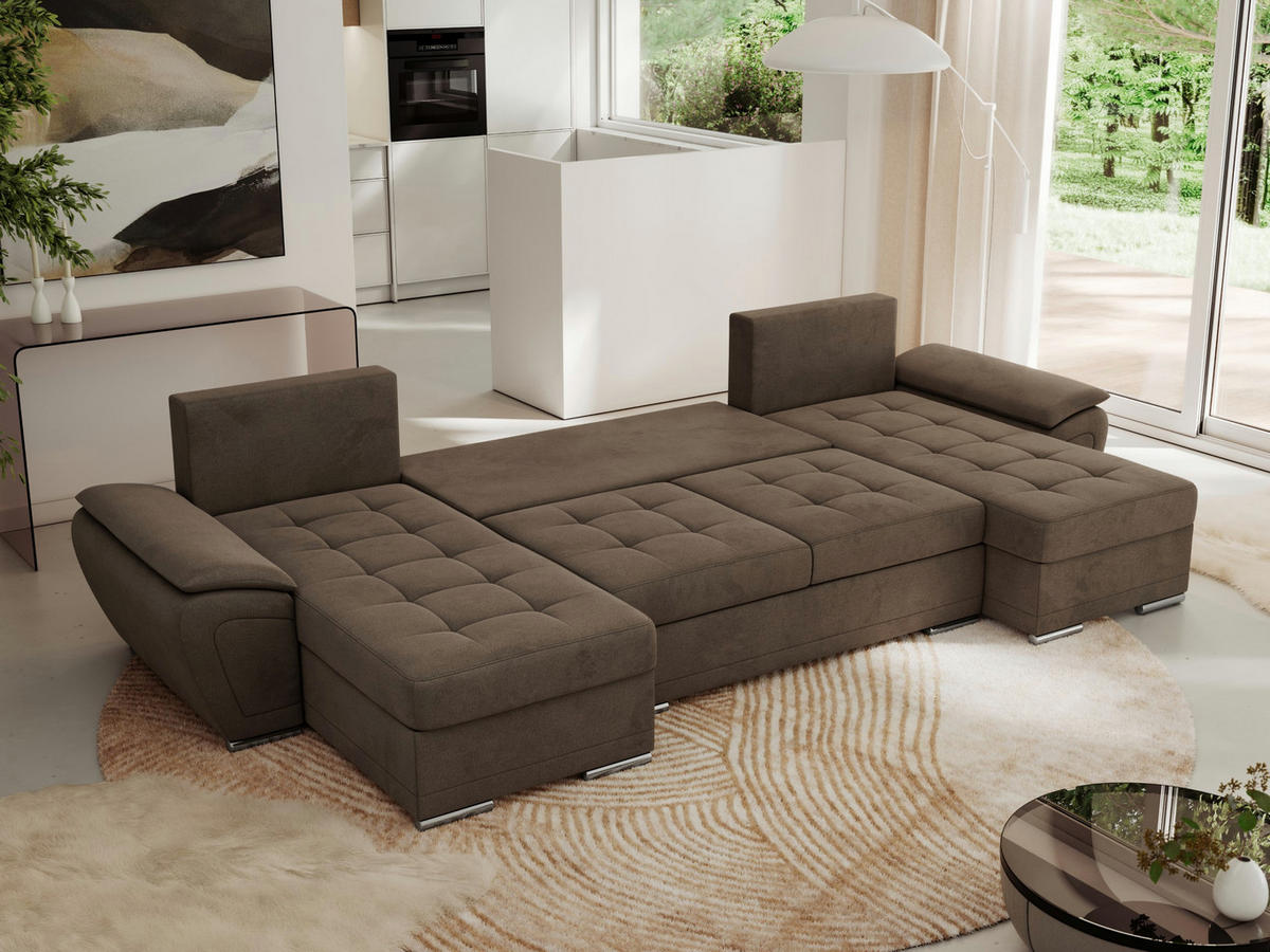 WOHNLANDSCHAFT UMBRIA U Braun Velvet - Braun/Grau, Textil/Metall (336/85/157cm) - MKS