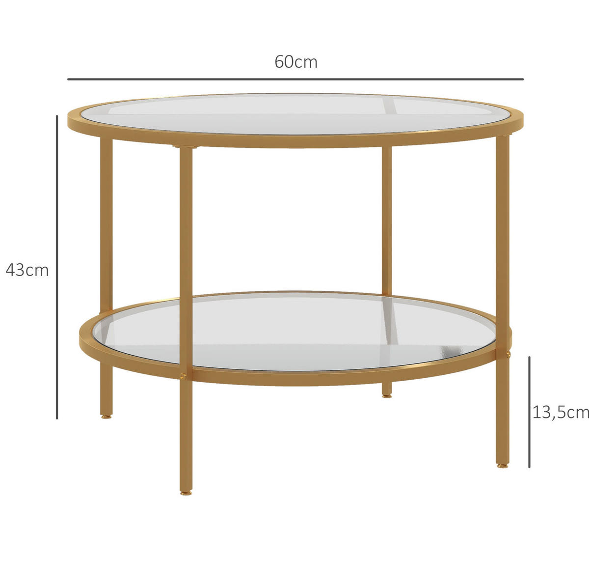 BEISTELLTISCH 60/43 cm Gold aus Glas mit Ablage - Goldfarben, Glas (60/60/43cm) - OKMYHOME