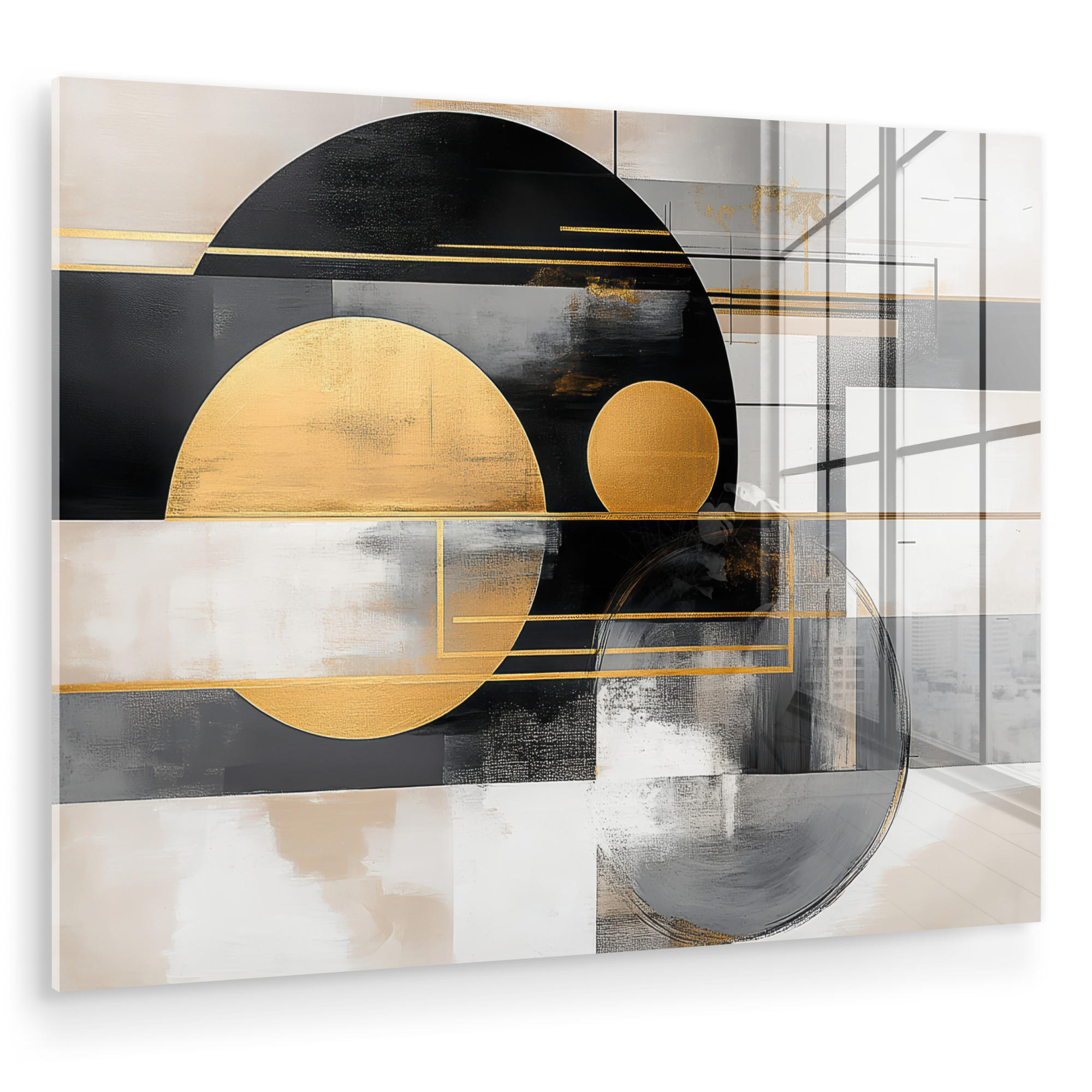 ACRYLGLASBILD Abstrakt - Gold - Silber - Formen - Ästhetisch - Modern 80x60 cm - Goldfarben, Glas (80/60cm) - MuchoWow