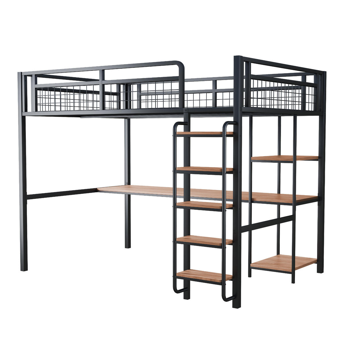 HOCHBETT 140/200 cm schwarz aus Metall mit Tisch und Regal - Schwarz, Metall (140/200cm) - OKWISH