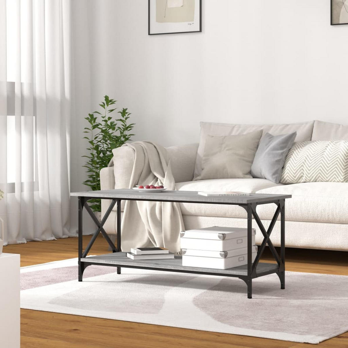 COUCHTISCH Grau Sonoma 100x45x45 cm Holzwerkstoff und Eisen - Grau, Holzwerkstoff (100/45/45cm) - furnicato