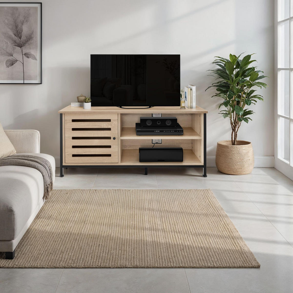 TV-BOARD Galway,110 x 41,5 x 50,5 cm,Industrial Holz hell, Eiche Sonoma - Naturfarben, Holzwerkstoff (41.5/50.5/110cm) - tectake