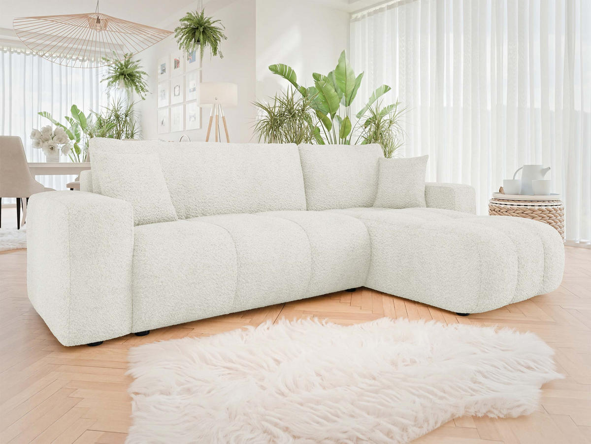 ECKSOFA Furyn Boucle - Creme/Schwarz, Holzwerkstoff/Kunststoff (244/145cm) - MIRJAN24