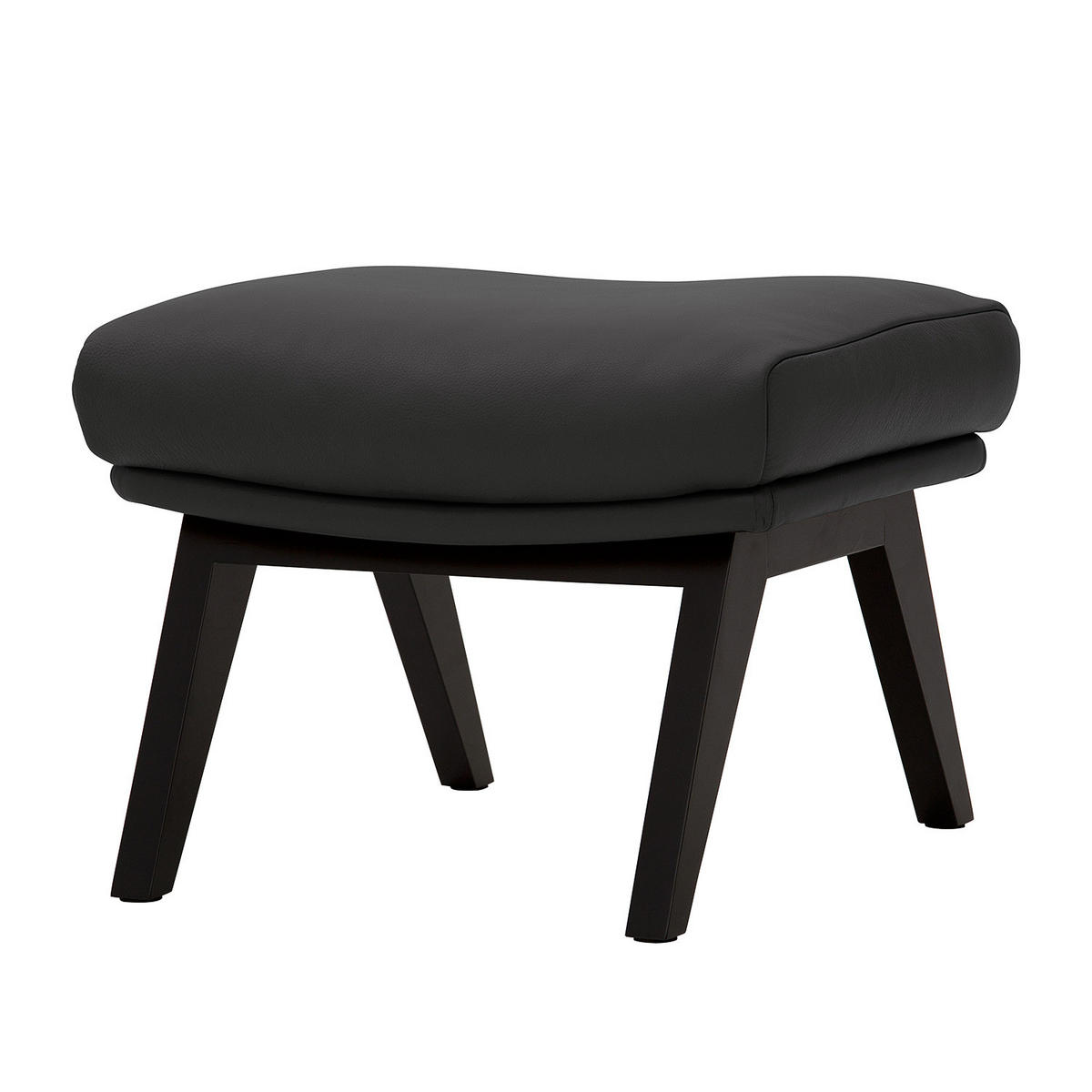 POLSTERHOCKER mit Holzfüßen - Schwarz/Grau, Leder/Eichenholz (51/37/41cm) - home24