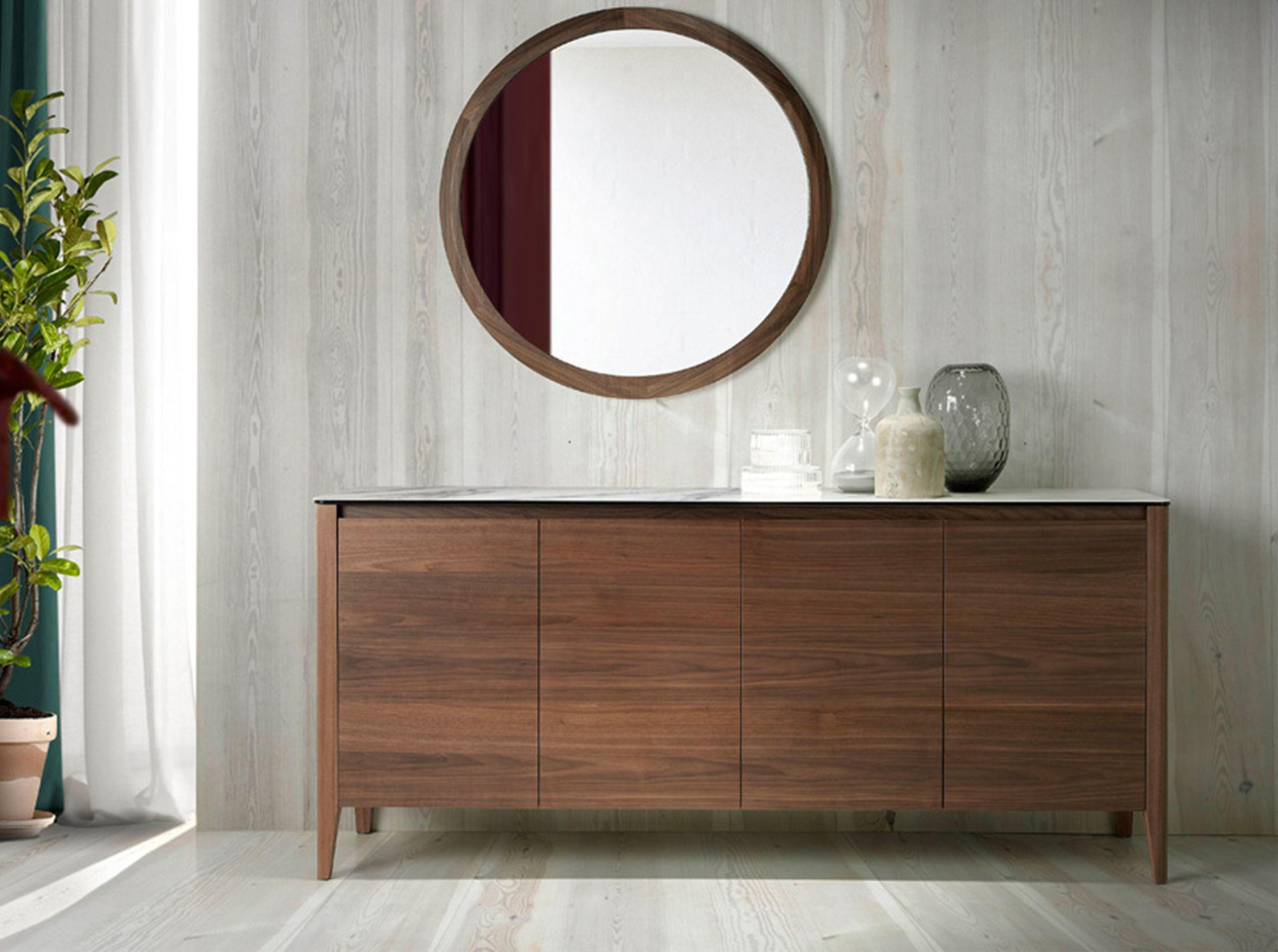 Thumbnail - Angel Cerda Sideboard, Walnuss, Weiß, Holz, Stein, 179x80x45 cm, Wohnzimmer, Kommoden & Sideboards, Sideboards