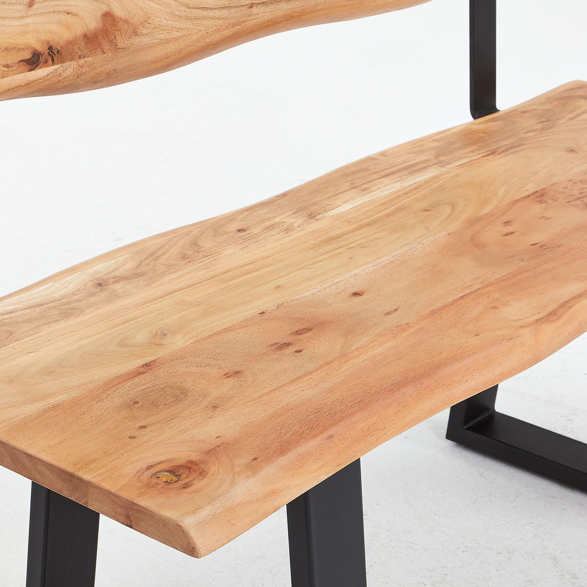 SITZBANK - Akazie massiv / Eisen - Schwarz/Braun, Holz/Metall (200/85/50cm) - home24