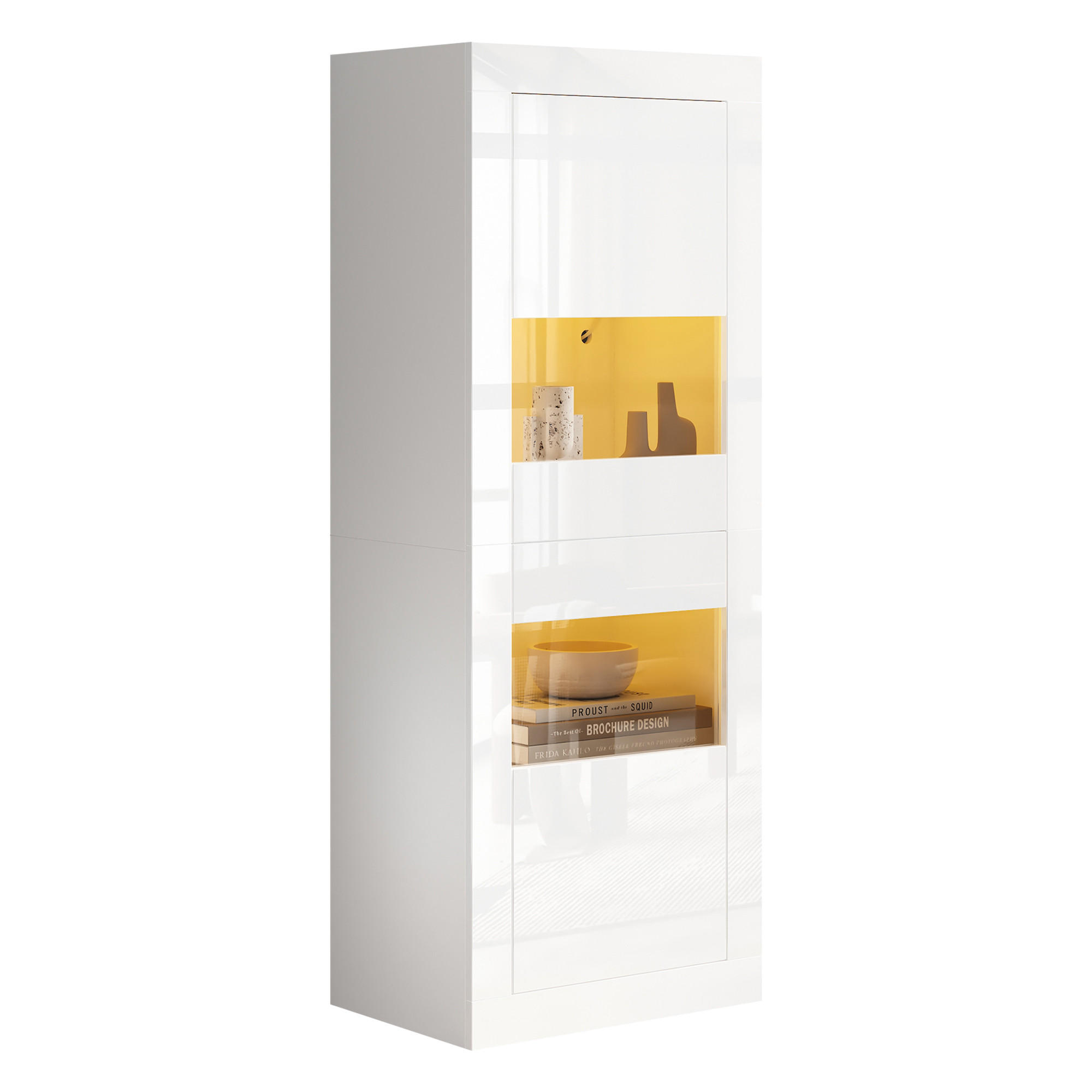 VITRINE DE-37762 mit LED-Beleuchtung und Glasböden Weiß - Weiß, Holzwerkstoff (61/162/42cm) - ComfortXL