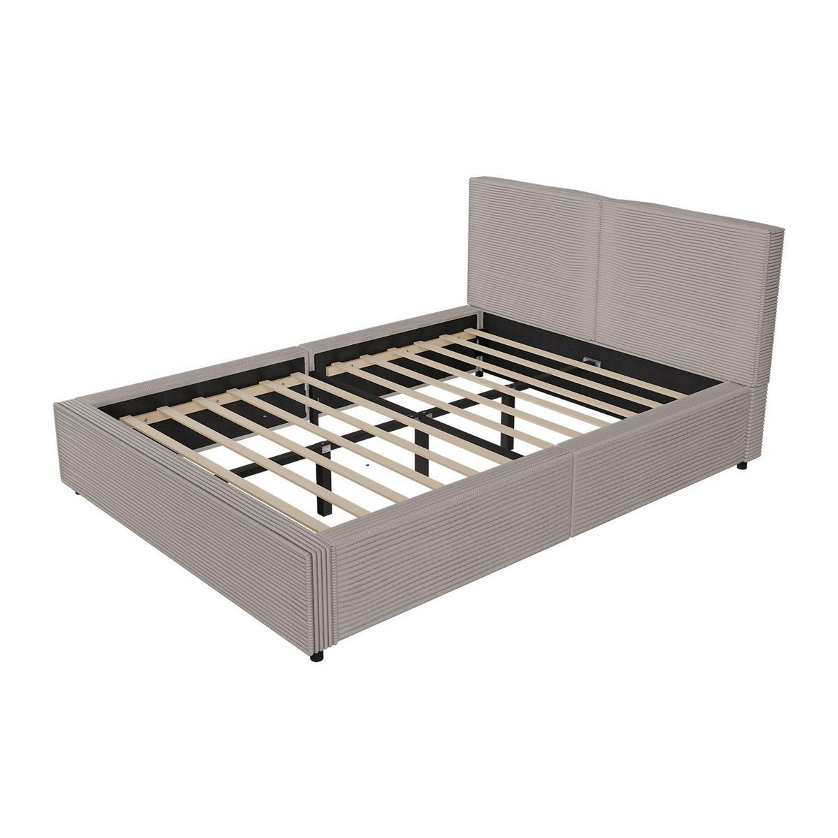 POLSTERBETT Salerno Cord taupe 140x200 cm - Taupe, Textil (140/200cm) - Juskys