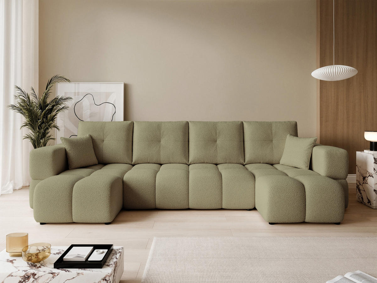 WOHNLANDSCHAFT BUENO mit Schlaffunktion und Bettkasten Grün - Grün, Holzwerkstoff/Kunststoff (318/148cm) - Idohome
