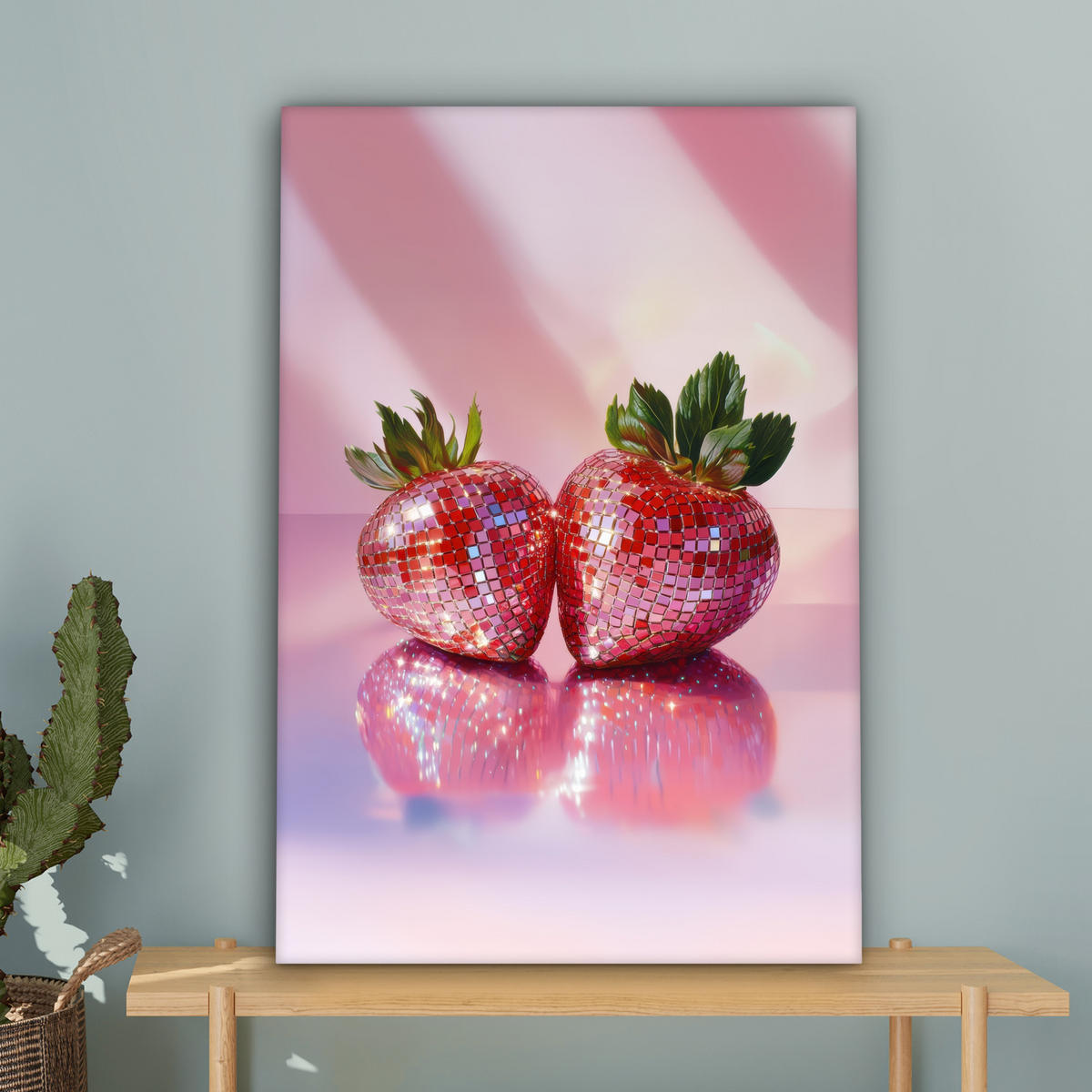 LEINWANDBILD Disco - Obst - Glitzer - Erdbeere 40x60 cm - Pink, Textil (40/60cm) - MuchoWow