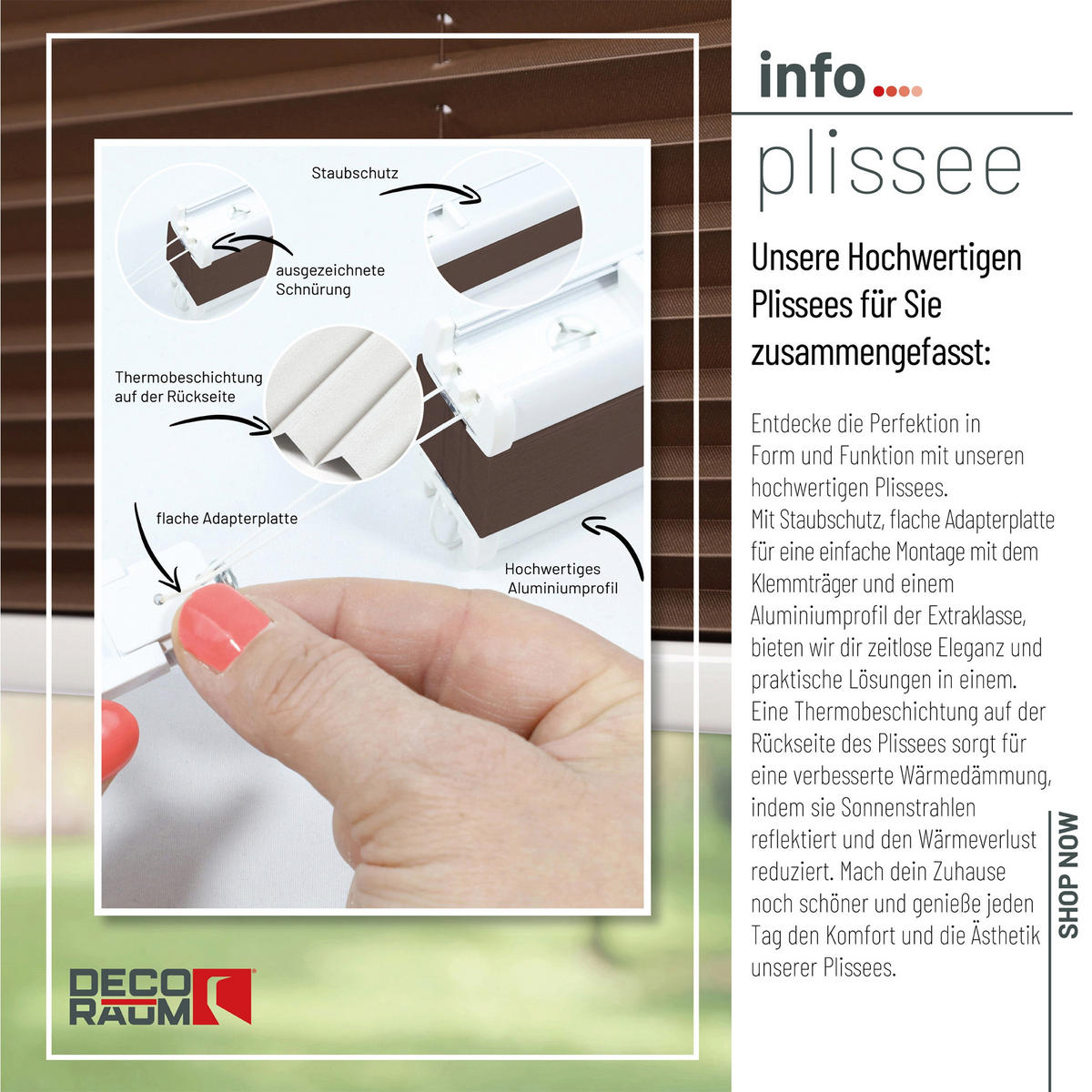 PLISSEE Thermo Basic 75 x 210cm Klemmfix ohne Bohren - Hellbraun, Textil (75/210/210cm) - Deco-Raum