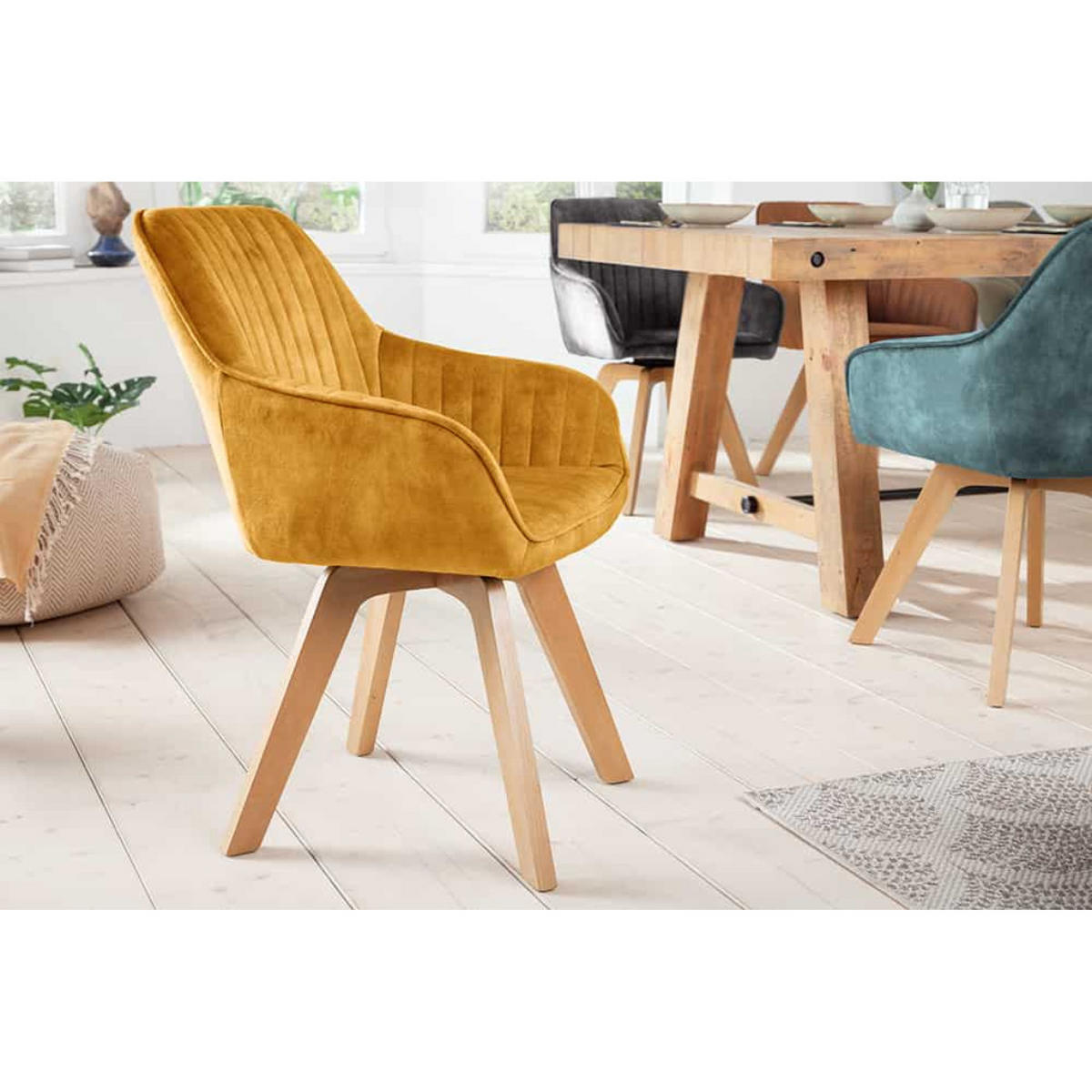 ARMLEHNSTUHL LIVORNO Samt Senfgelb - Gelb/Braun, Holz/Textil (62/84/62cm) - riess-ambiente