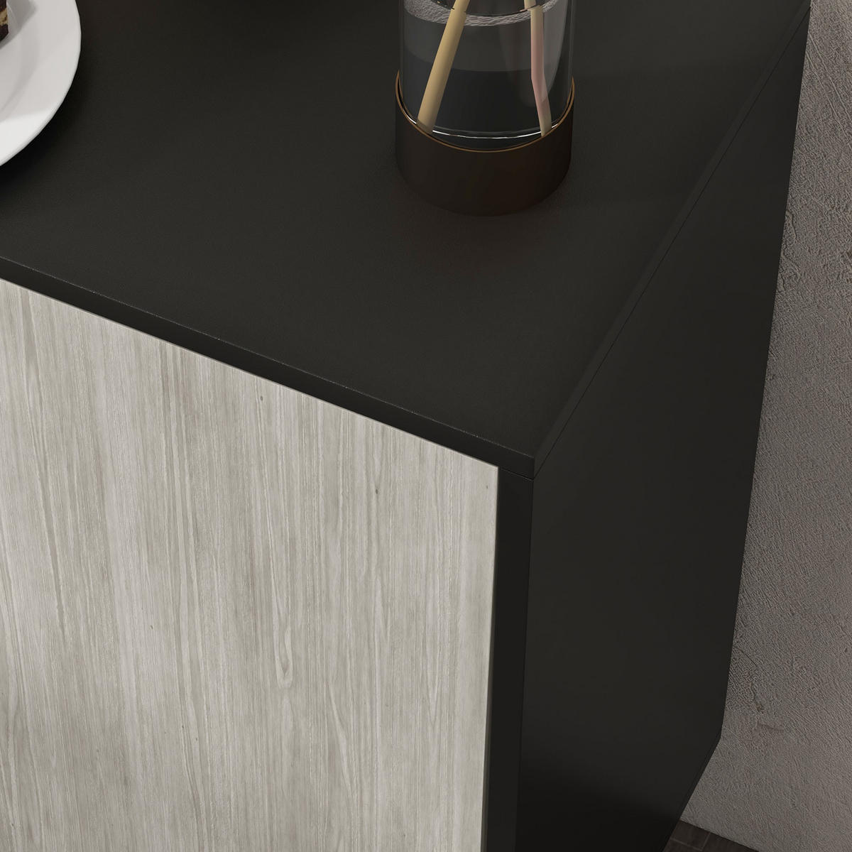 SIDEBOARD DE-11105 3 verstellbare Böden Schwarz/Grau - Schwarz, Holzwerkstoff (121/75/37cm) - ComfortXL