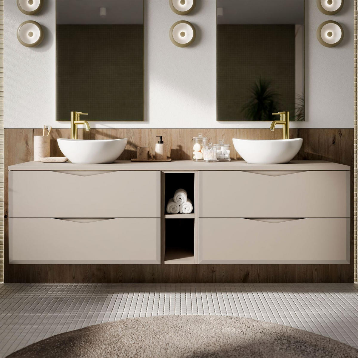WASCHTISCHUNTERSCHRANK MIRA III 140 cm - Kaschmir, Holzwerkstoff (140/50/46cm) - Lookway