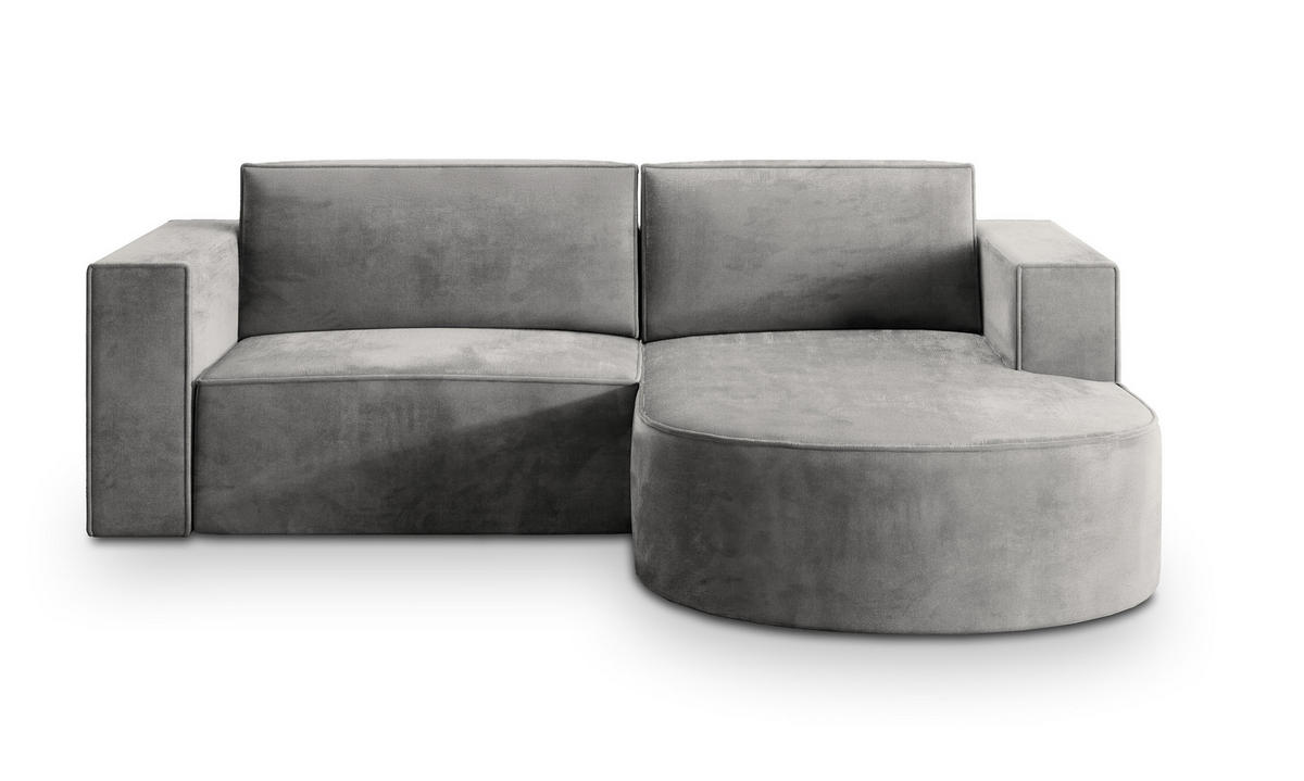 ECKSOFA SORELA M R-S Hellgrau Velours-Stoff mit Schlaffunktion - Hellgrau, Holz (263/174cm) - MASSENO
