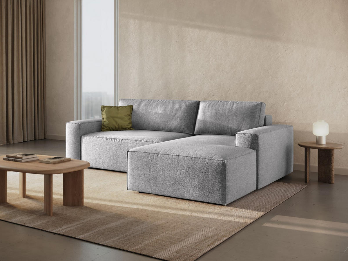ECKSOFA ausklappbar rechts mit Container Jodie aus Boucle hellgrau 3 Sitzplätze - Hellgrau, Textil (151/246cm) - Micadoni
