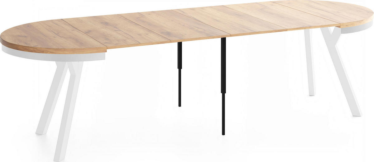 ESSTISCH Vero Neo Weiß rund ausziehbar verlängerbar, Eiche Braun 100-300/100/77 cm - Eiche Wotan/Braun, Holz/Holzwerkstoff (100/300/77cm) - WFL GROUP