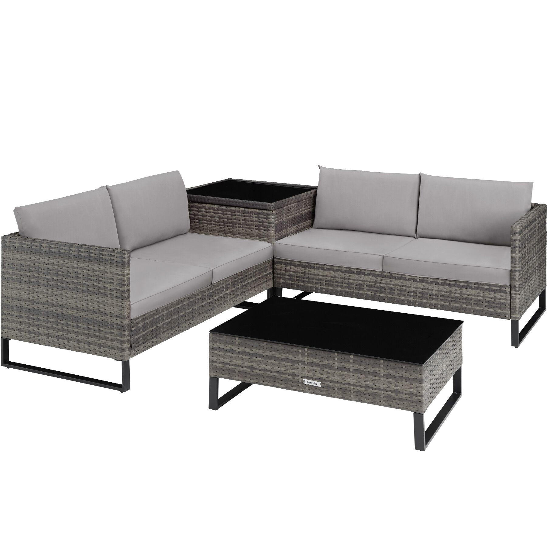 RATTANLOUNGE Ostuni, mit Sicherheitsglasplatte, grau-meliert/grau - Grau, Kunststoff - tectake