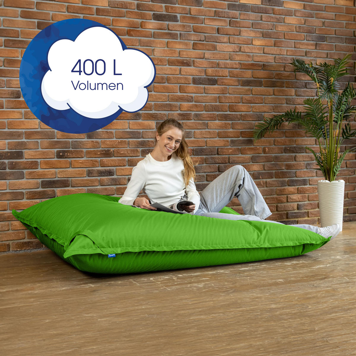 SITZSACK XXL Caree grün, 140x180cm groß für Outdoor - Grün, Textil (180/140/30cm) - Bruni