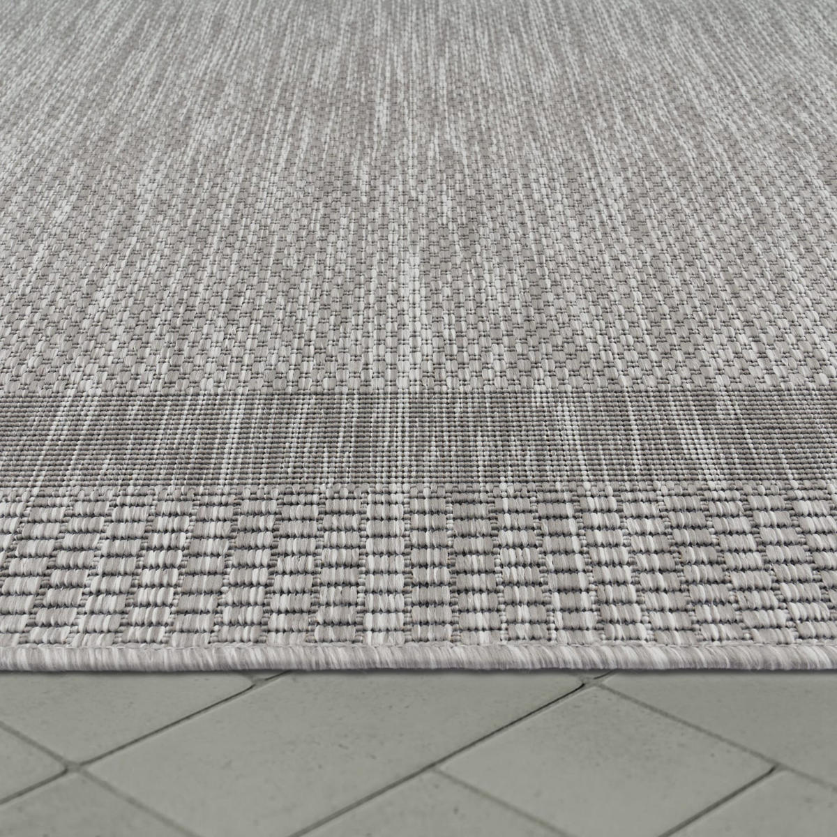 OUTDOOR Teppich Unifarben mit Bordüre Balkon, Terrasse schmutzabweisend Grau Läufer 80x150 - Grau, Textil (80/150cm) - KADIMA DESIGN