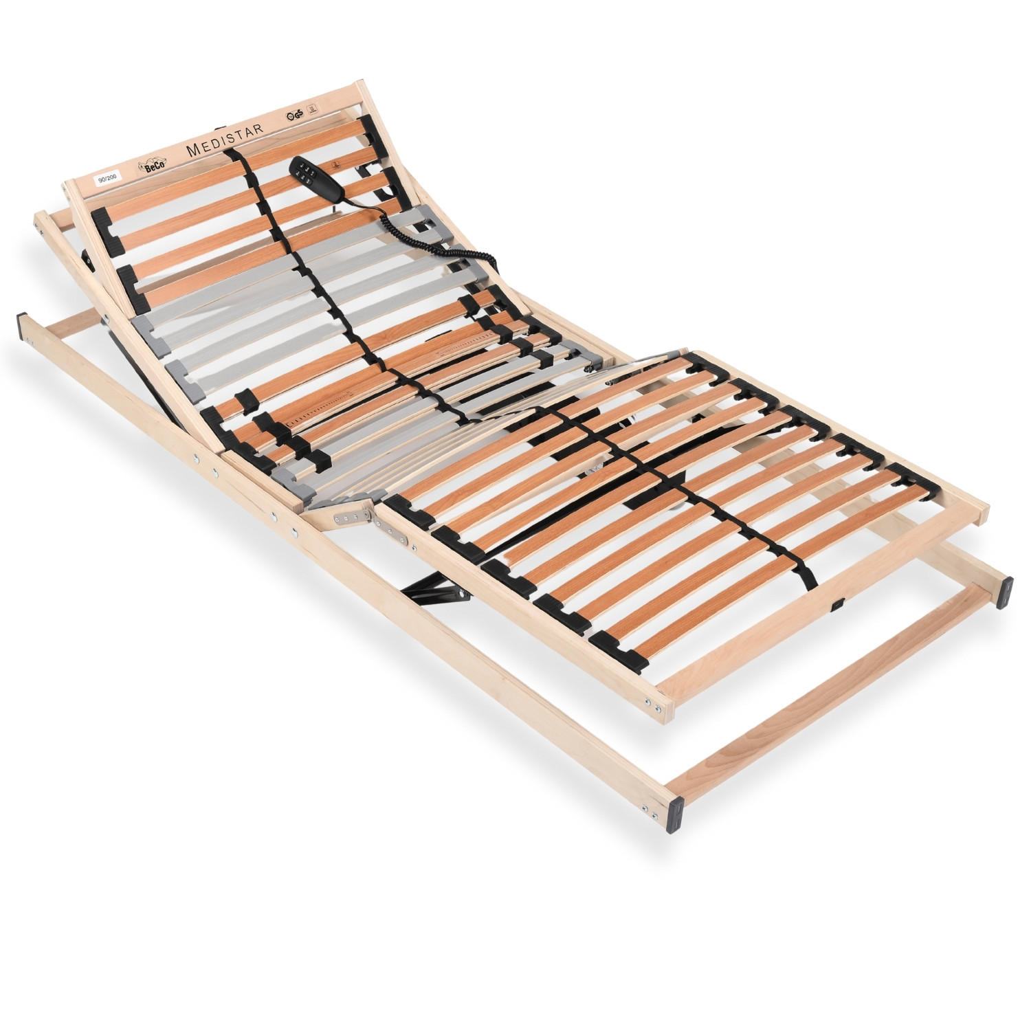 LATTENROST 90x200 cm montiert elektrisch verstellbares Kopf & Fußteil 5 Zonen 28 Latten Belastbarkeit 150 kg Birkenschichtholz - Braun, Holz (90/200cm) - Sleepneo