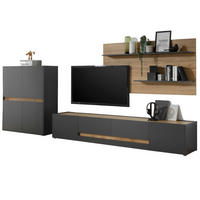 WOHNWAND 3-teilig grau matt, Eiche Wotan 343 cm, Schrankwand mit mit XL-TV-Schrank - Eiche Wotan/Grau, Holz/Holzwerkstoff (360/180/45cm) - Furn.Design