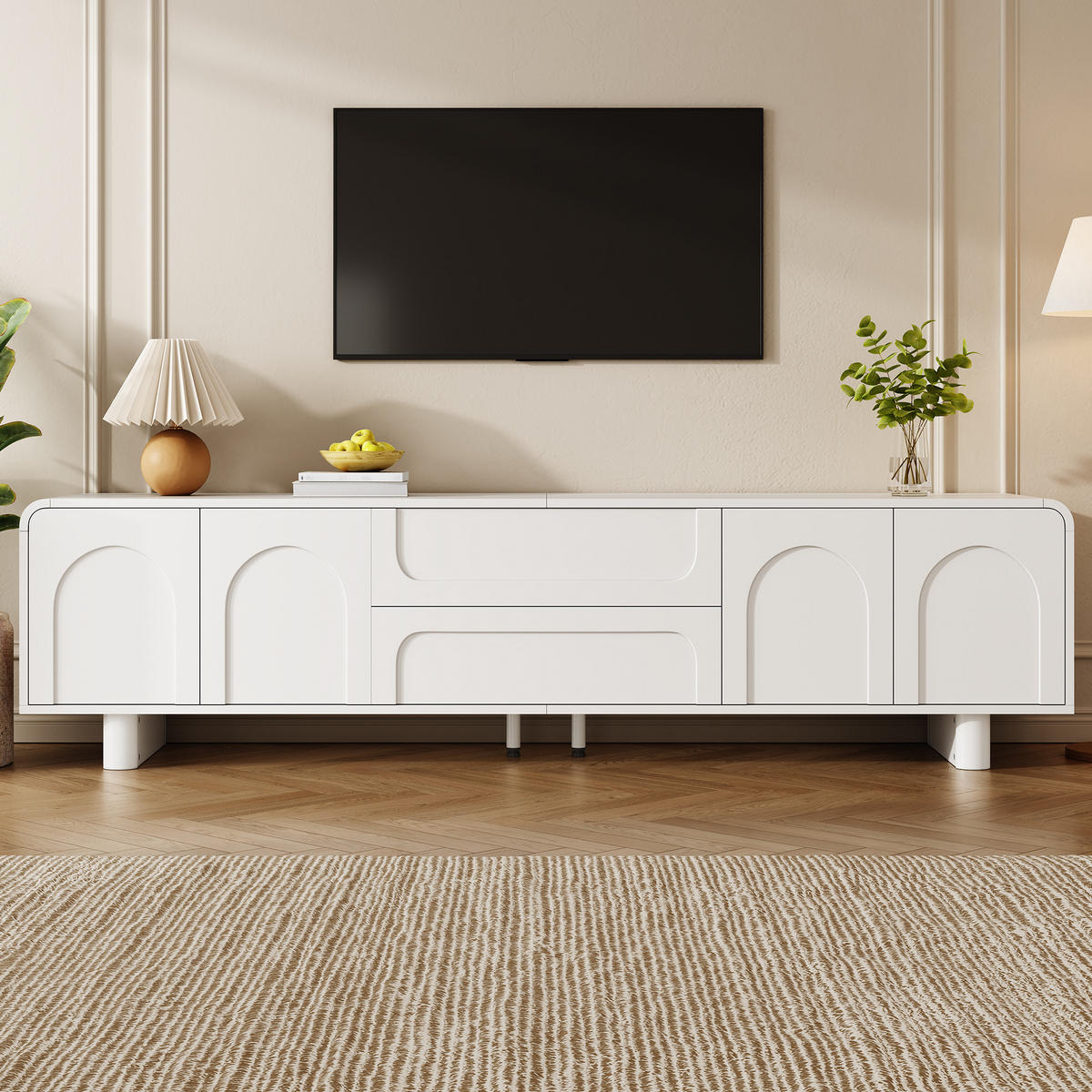 TV-SCHRANK 180/40/46 cm Weiß mit 4 Türen und 2 Schubladen - Weiß, Holzwerkstoff (180/46/40cm) - Oxeza