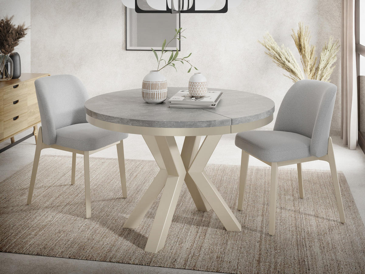 ESSTISCH Clara Beige Cashmere runder ausziehbarer, Grauer Beton 100-180/100/76 cm - Kaschmir/Hellgrau, Holzwerkstoff/Metall (100/100/76cm) - WFL GROUP