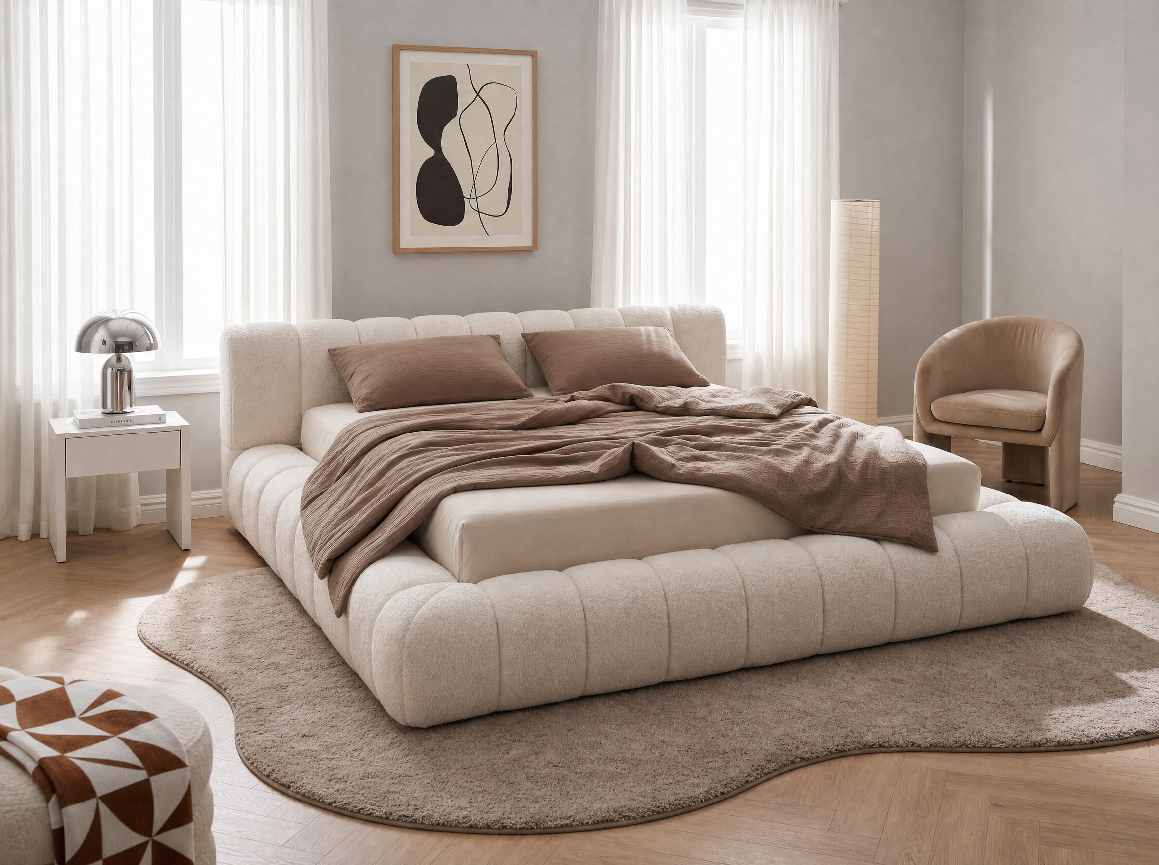 POLSTERBETT Adore Hellbeige 180/200 cm Boucle mit Bettkasten - Beige, Textil/Metall (180/200cm) - wonello