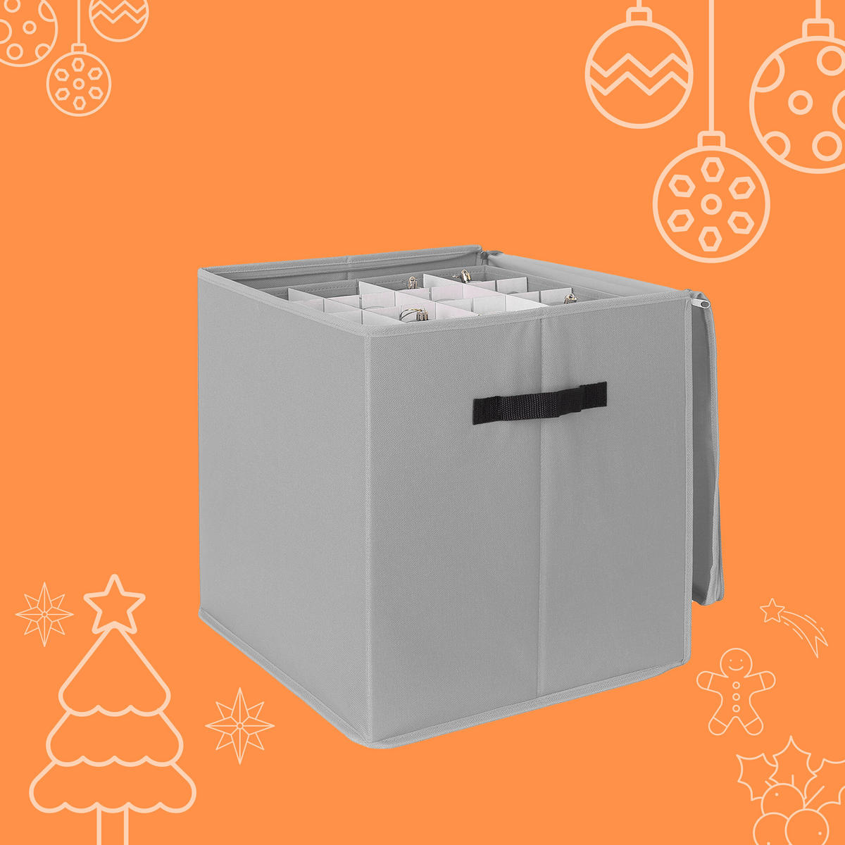 WEIHNACHTSKUGEL-AUFBEWAHRUNGSBOX - Grau, Wellpappe/Textil (36.5/40/36.5cm) - Relaxdays