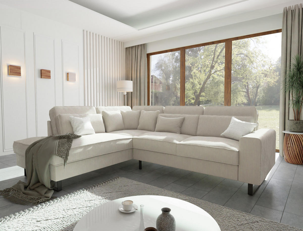 ECKSOFA Floe Beige Cord - Beige/Schwarz, Holz/Kunststoff (290/231cm) - S-Style Möbel