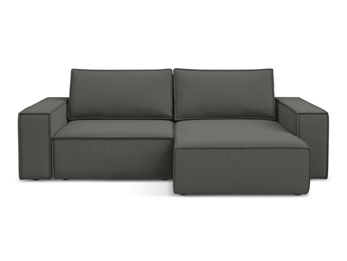 ECKSOFA mit Schlaffunktion Samt Stoff Grau - Dunkelgrau/Schwarz, Kunststoff/Textil (257/148cm) - Makamii
