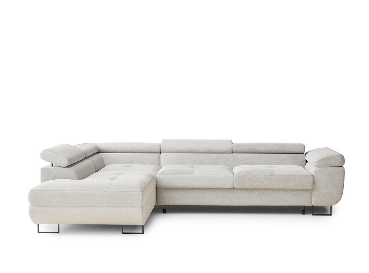 ECKSOFA Concord Beige grau Chenille-Stoff - Links Seite - Greige/Schwarz, Holz/Holzwerkstoff (203/277cm) - Maison de Reve