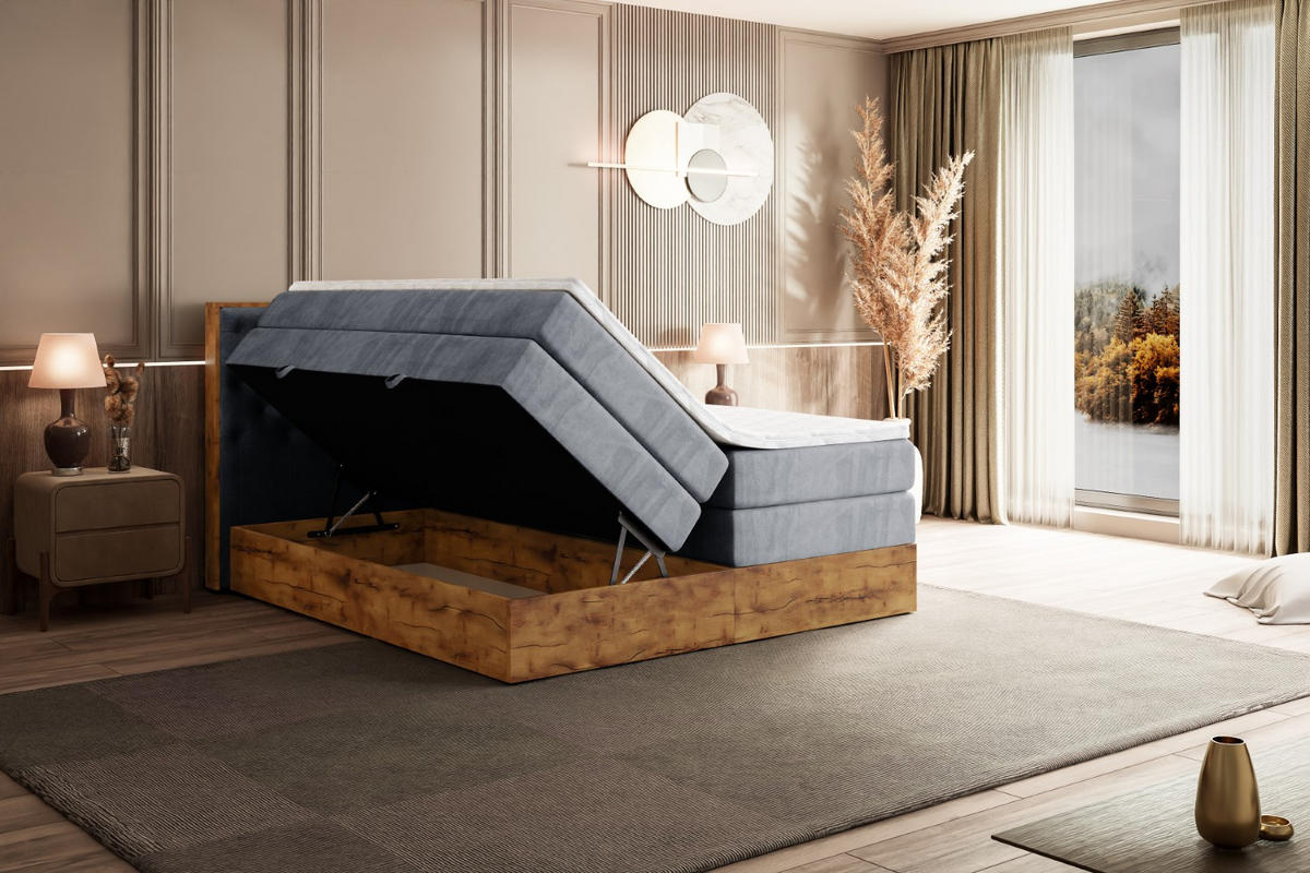 BOXSPRINGBETT mit Matratze H3|H4 und Lattenrost - LOLLI3 KING-140x200 - Grau Casablanca - Grau, Holzwerkstoff (140/200cm) - ALTDECOR
