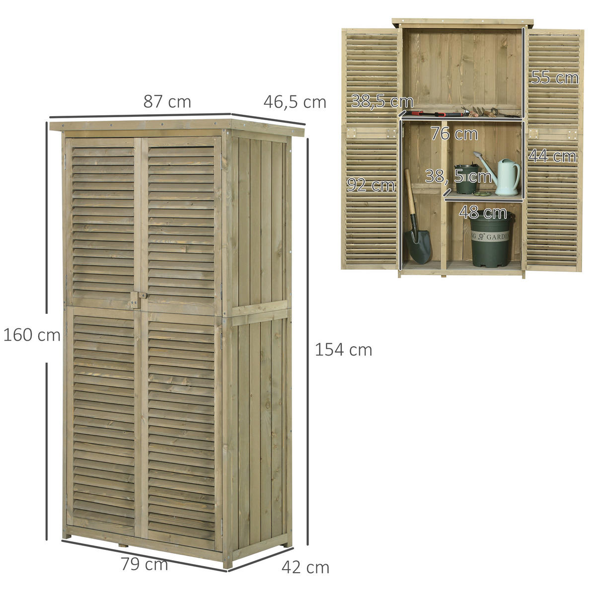 GERÄTESCHUPPEN Gerätehaus Geräteschrank, 4 Fächer, Kiefer, Tannenholz, Grau - Grau, Holz (465/160/87cm) - Outsunny