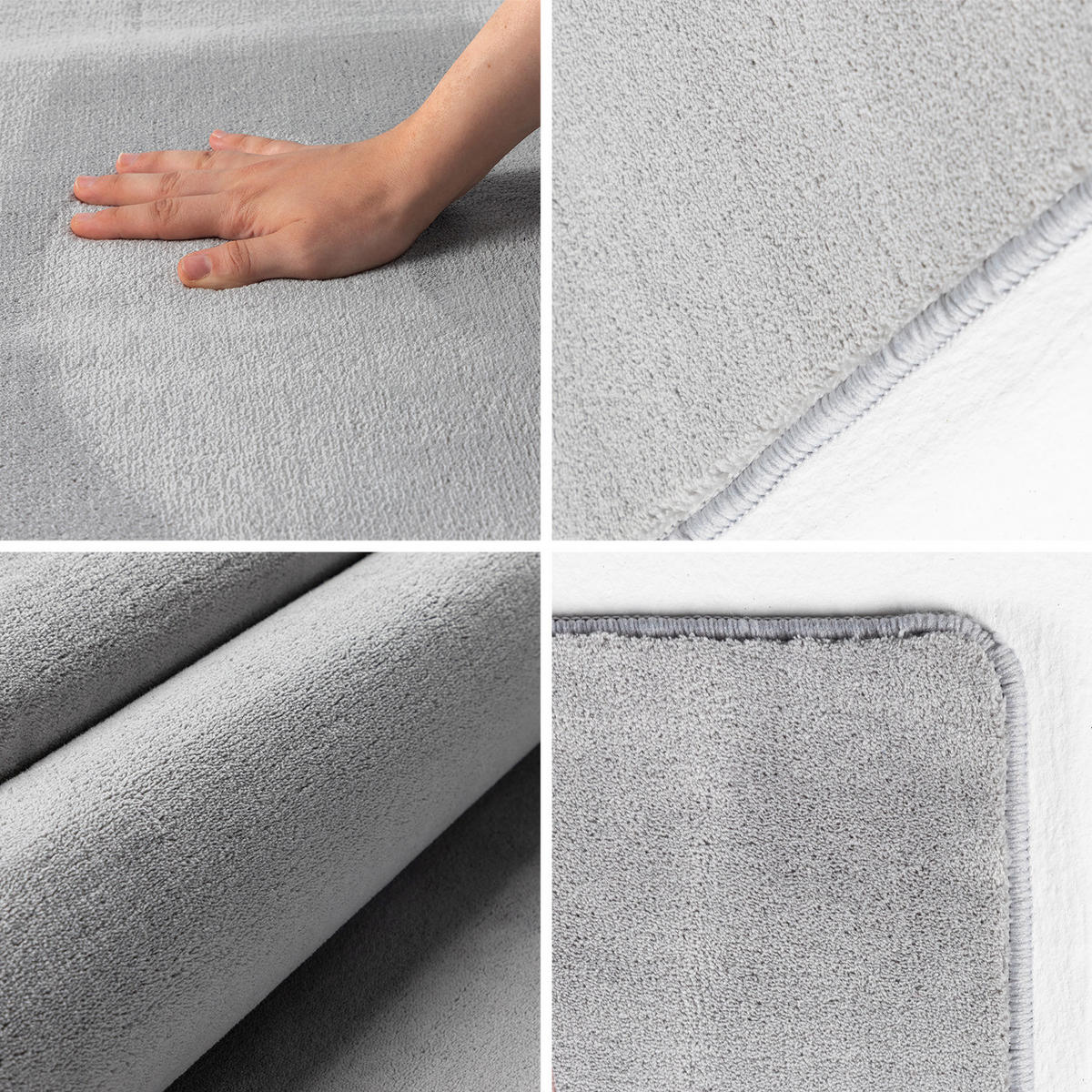 TEPPICH Kurzflor Uni-Farbe Microfaser Antirutsch Wohnzimmer waschbar Silber Rechteckig 200x290 - Silberfarben, Textil (200/290cm) - KADIMA DESIGN