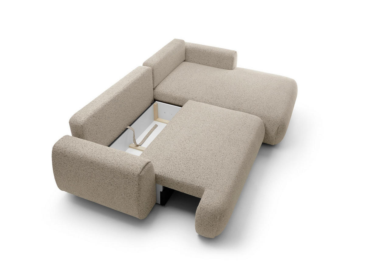 ECKSOFA ZEST Beige Geflochtener Stoff mit Schlaffunktion - Beige, Holz (270/167cm) - MASSENO