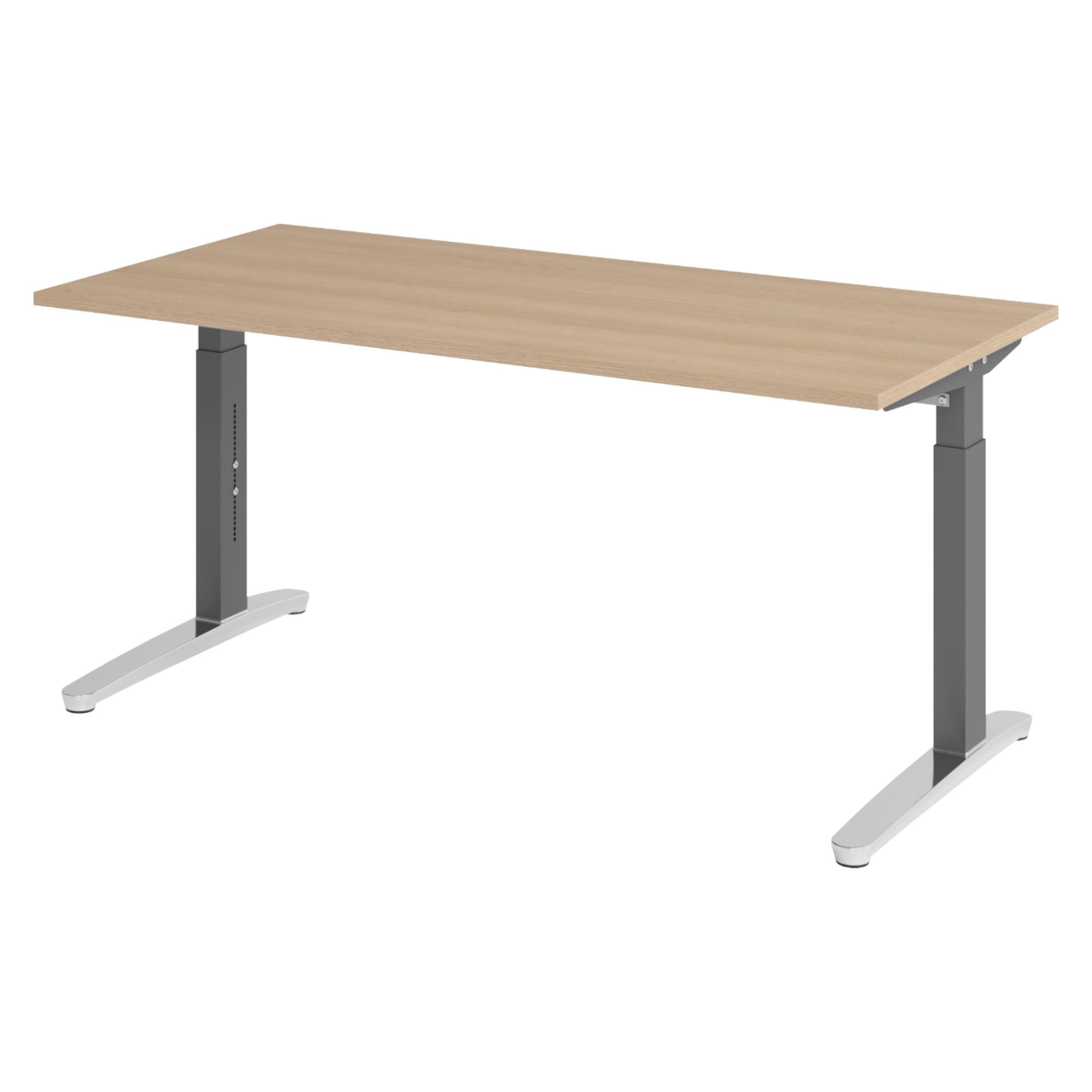 SCHREIBTISCH Serie-XB 80/160/74 cm in Eichefarben/Graphitfarben/Alu poliert - Eichefarben/Graphitfarben, Holzwerkstoff (80/160/74cm) - bümö